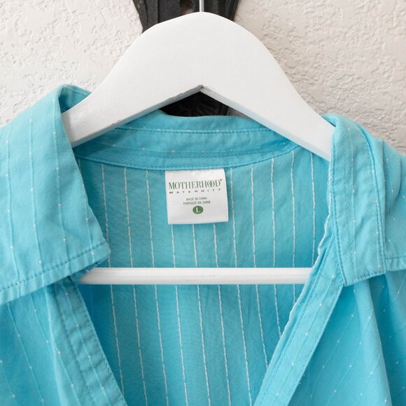 Motherhood Maternity L Blue Wrap Tie Back 3/4 Sleeve Cotton Top - Picture 2 of 12